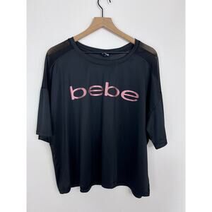 Bebe Sport Mesh Shoulder Black Logo Top Size 2X